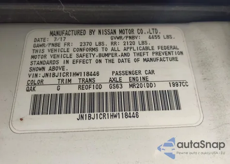 2017 Nissan Rogue Sport S z USA, uszkodzony, nr VIN JN1BJ1CR1HW118446